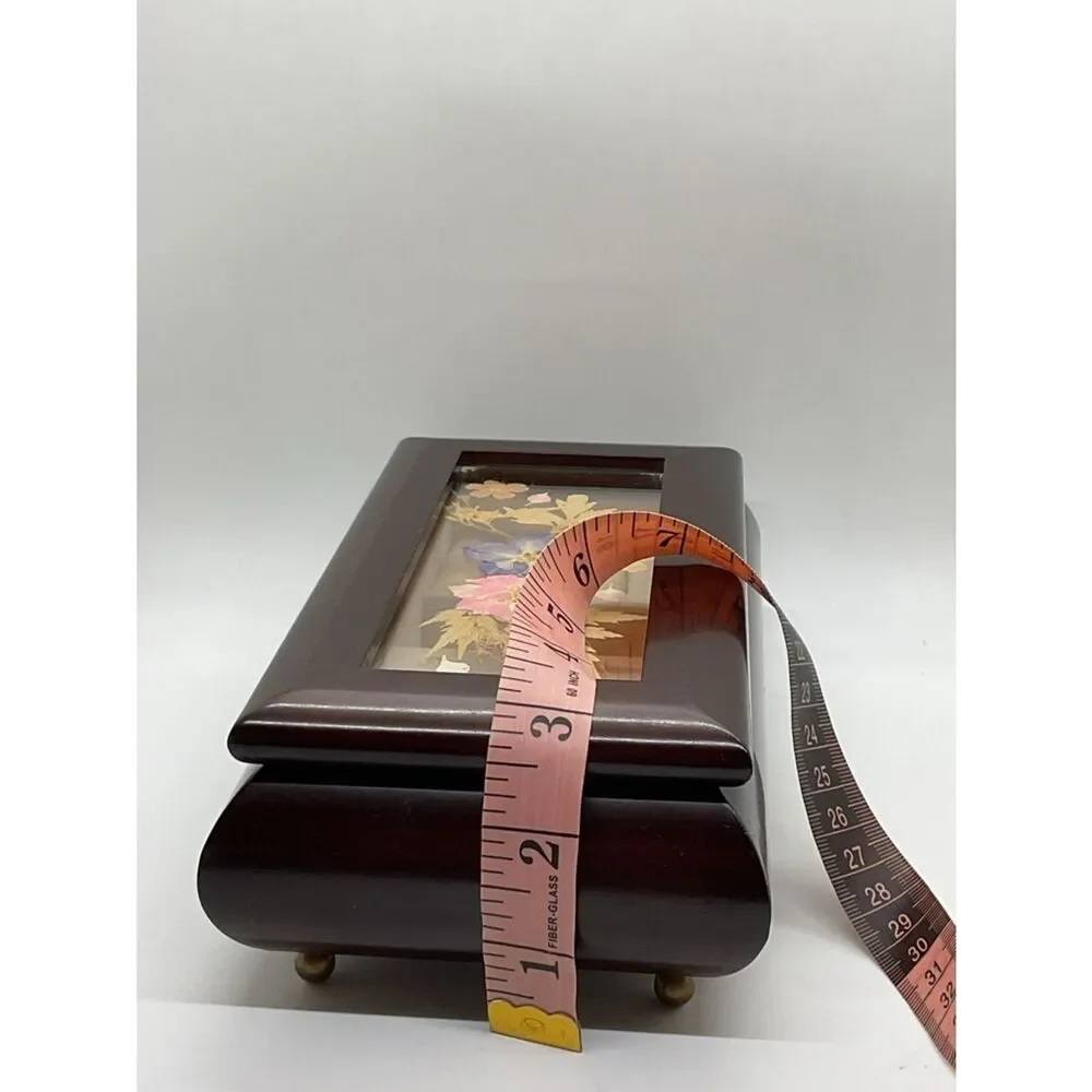 Vintage Bombay Company Floral Inlay Wooden Music Box - Plays Love story